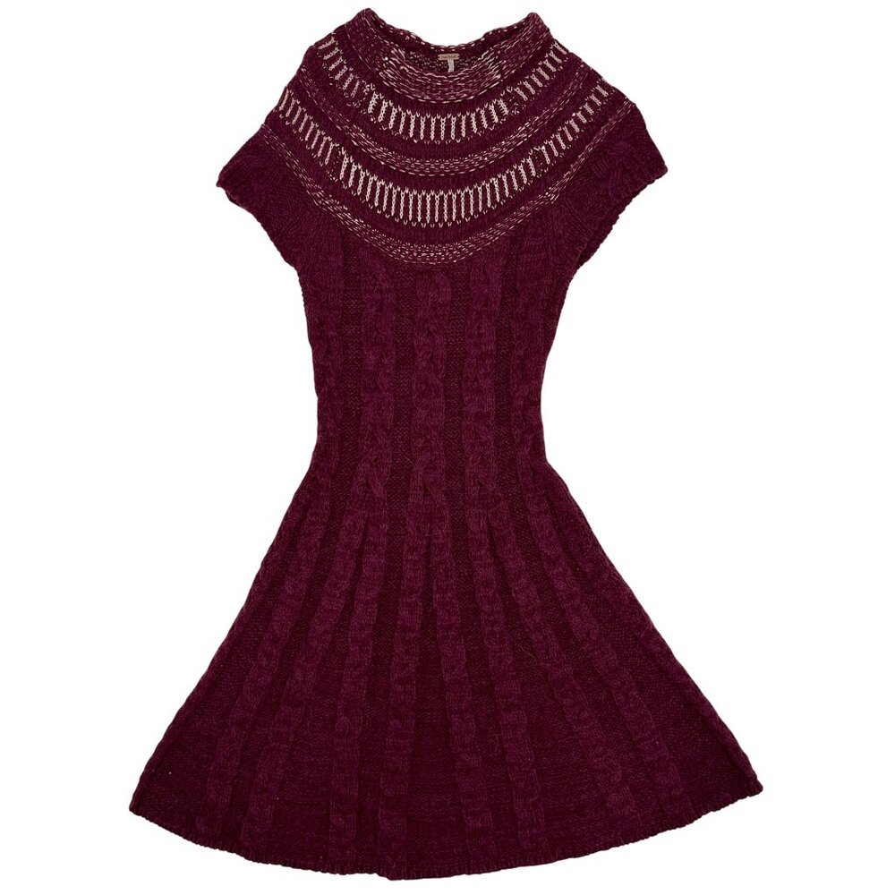 NWT Free People Dark Cherry Sequin Fit & Flare Sweater Dress | Mob Wife Coquette - Picture 14 of 16